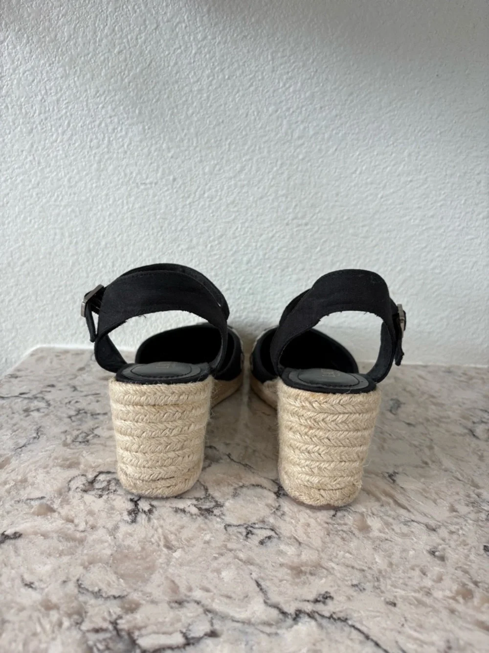 Lauren Ralph Lauren Black Espadrille Wedges with White Floral Embroidery